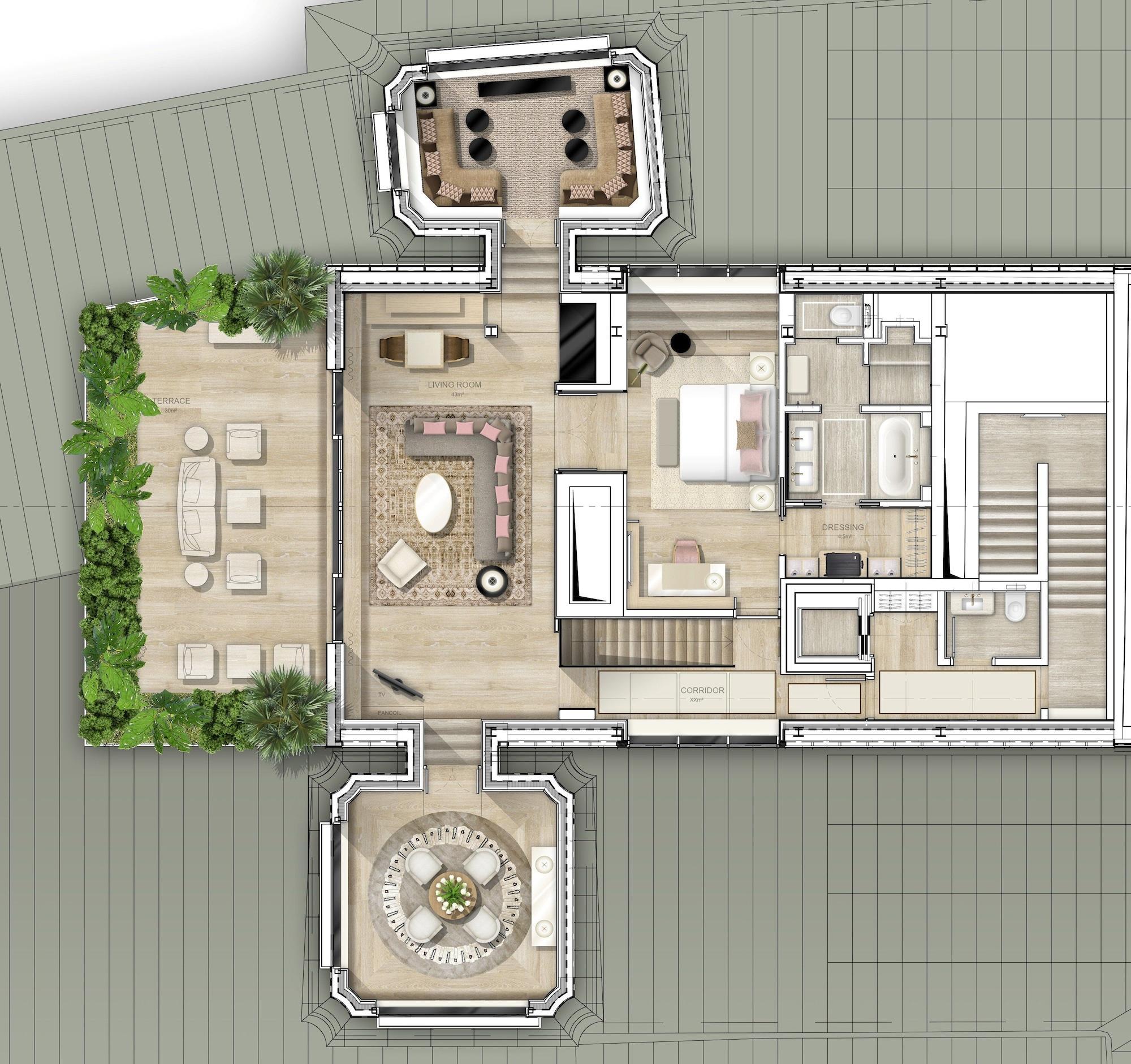 호텔 자허 잘츠부르크 외부 사진 A floor plan of a penthouse apartment